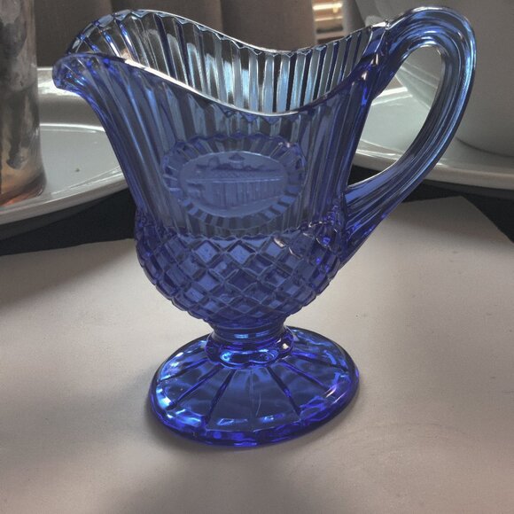 Mt. Vernon Cobalt Blue Pitcher with a honeycomb design & vertical cuts at spout. - Picture 1 of 6